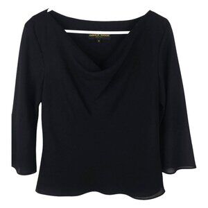Donna Ricco New York Women Black Top size 10 Drape Neckline Evening Blouse JH915
